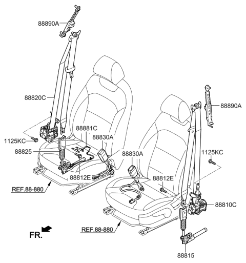 2022 Kia Niro EV Front Seat Belt Buckle Assembly Diagram for 88830Q4000WK