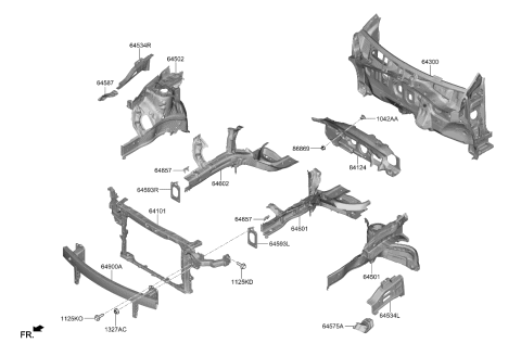 2020 Kia Niro EV Fender Apron & Radiator Support Panel Diagram