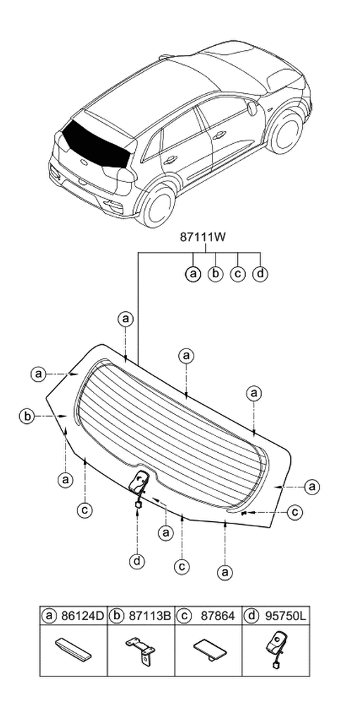 2020 Kia Niro EV Glass Assembly-Tail Gate Diagram for 87110G5150