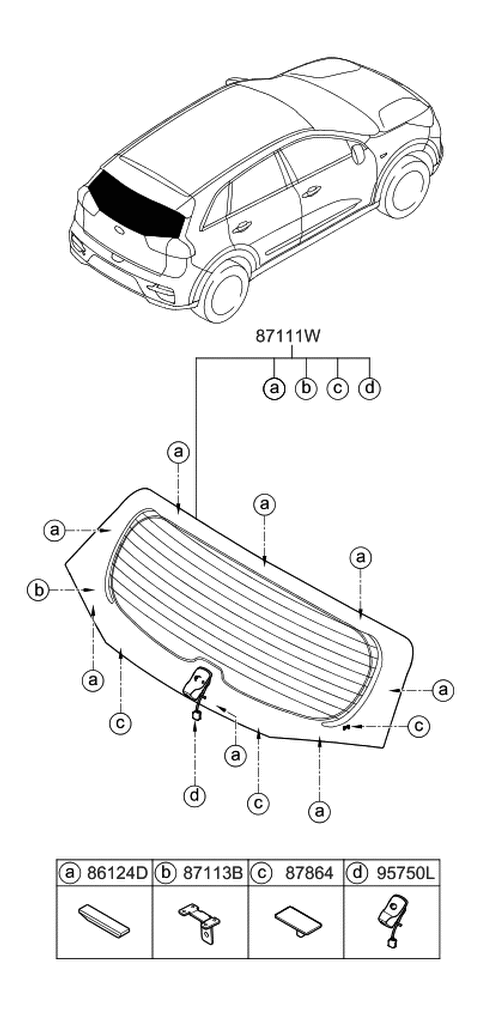 2020 Kia Niro EV Rear Window Glass & Moulding Diagram