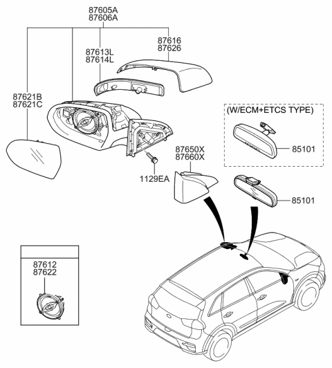 2020 Kia Niro EV Mirror-Outside Rear View Diagram