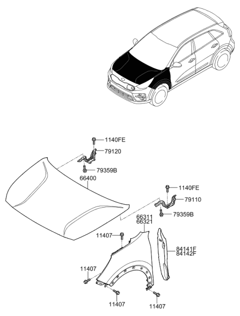 2019 Kia Niro EV Fender & Hood Panel Diagram