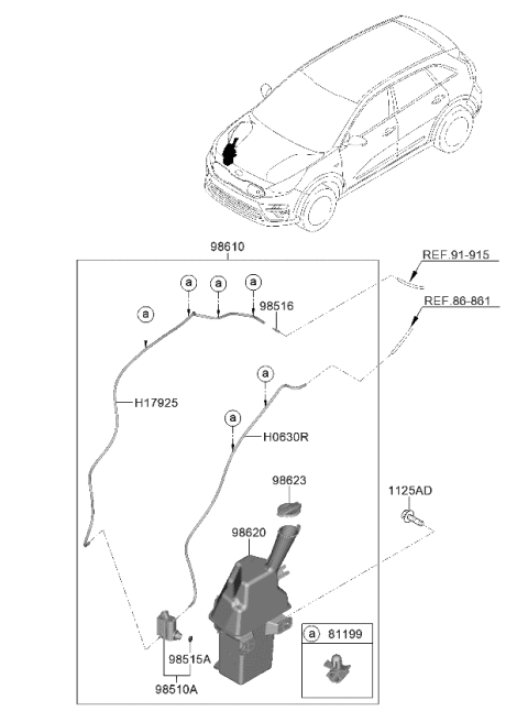 2022 Kia Niro EV Windshield Reservoir Assembly Diagram for 98621Q4000