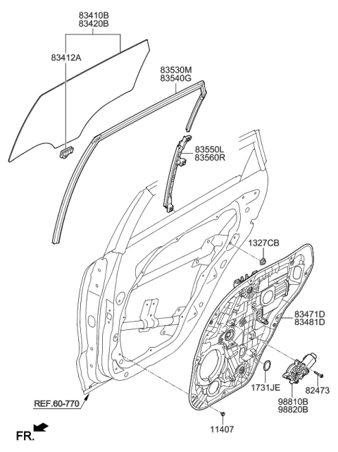 2021 Kia Niro EV Rear Door Window Regulator & Glass Diagram