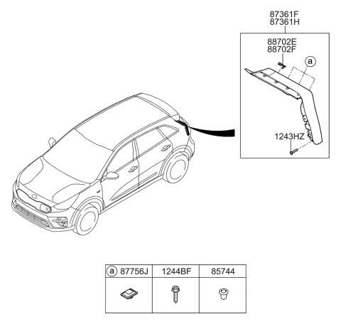 2020 Kia Niro EV GARNISH Assembly-"D" Pillar Diagram for 87370G5000