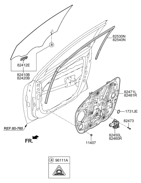 2022 Kia Niro EV Front Door Window Regulator & Glass Diagram