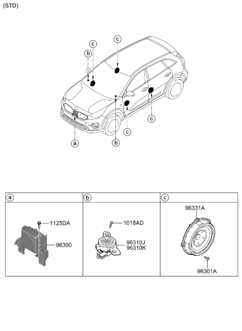 2020 Kia Niro EV Door Pillar Speaker Assembly Diagram for 96330G5000