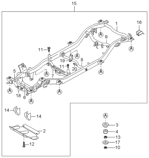 1997 Kia Sportage Frame Assembly-2DR Diagram for 0K08E38010A