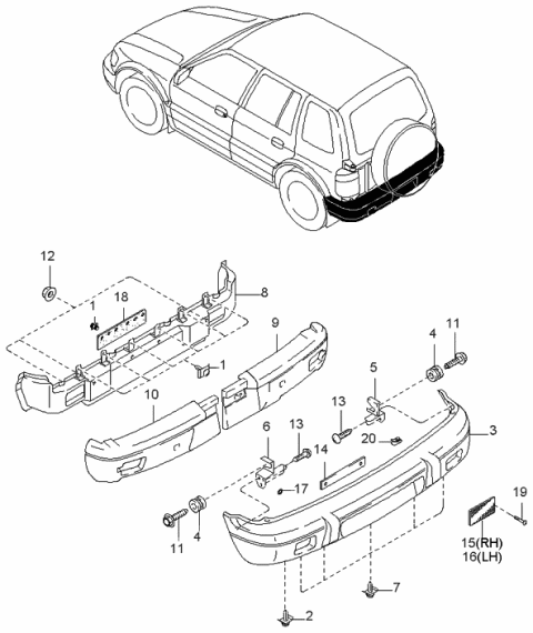 1997 Kia Sportage Plate-Side Bumper,LH Diagram for 0K01850227D