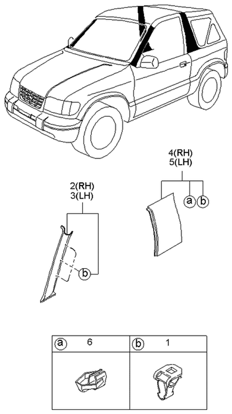 1997 Kia Sportage Trim ASY-B Pillar,Up,RH Diagram for 0K08F68210C96