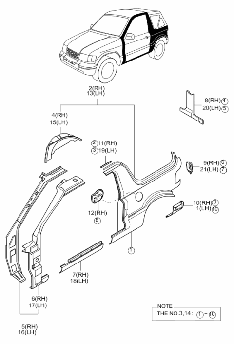 2000 Kia Sportage Wheel House In,RH Diagram for 0K01A70120