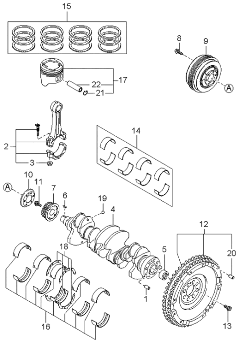 2000 Kia Sportage Piston, Crankshaft & Flywheel Diagram