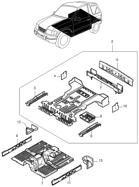 1999 Kia Sportage CROSSMEMBER Rear Diagram for 0K01153840