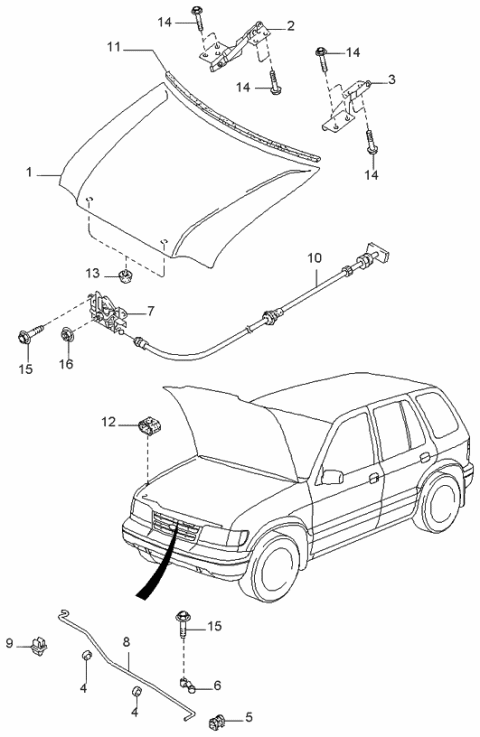 1998 Kia Sportage Hinge Assembly,LH Diagram for 0K01852420A