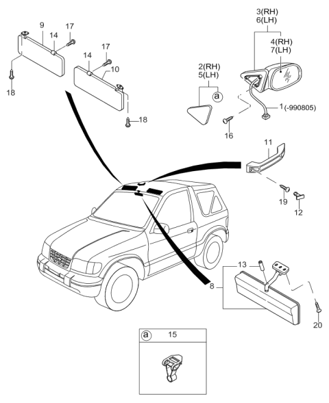 2000 Kia Sportage Old Body Style Sunvisor & Assist Handle & Mirror Diagram 1