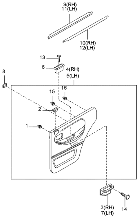 1997 Kia Sportage Door Trim Assembly-Rear LH Diagram for 0K04E68490E70