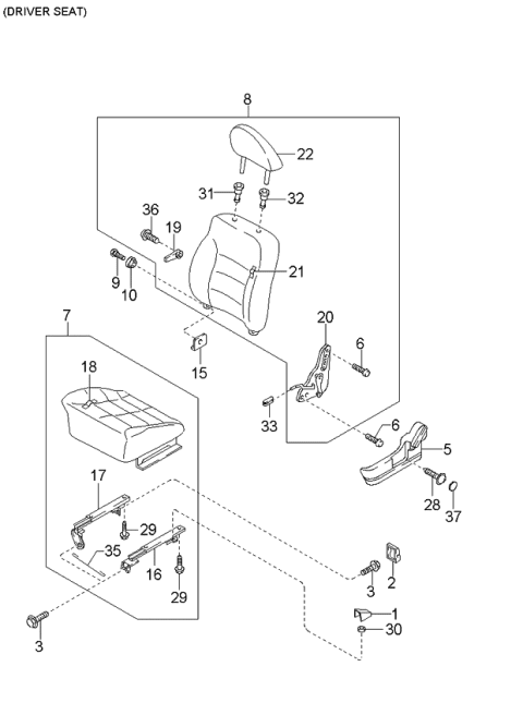 1997 Kia Sportage Cushion-FSEAT,LH Diagram for 0K08B5711070