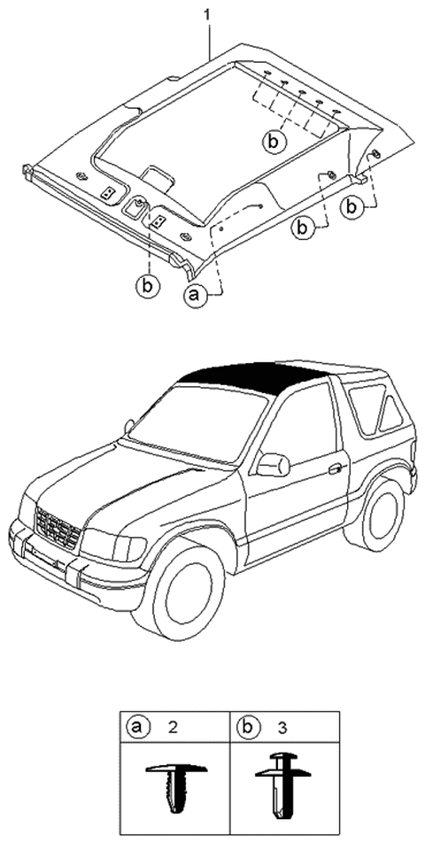 1997 Kia Sportage Top Ceiling Assembly Front Diagram for 0K01268030H06