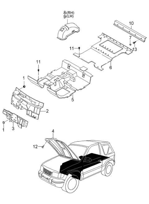 1998 Kia Sportage Trim Tire House, LH H Diagram for 0K01268771K96