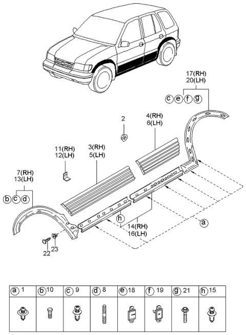 1998 Kia Sportage Front GARNISH Assembly,LH Diagram for 0K02950820CC3