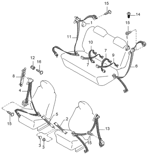 1998 Kia Sportage Rear Center Belt Diagram for 0K01F57751E70