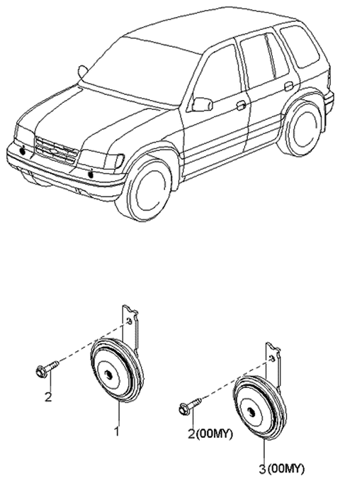 1999 Kia Sportage Horn-Electric,LTONE Diagram for 0K08B66780