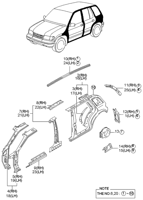 1997 Kia Sportage A-Pillar Out Assembly,LH Diagram for 0K01F71210