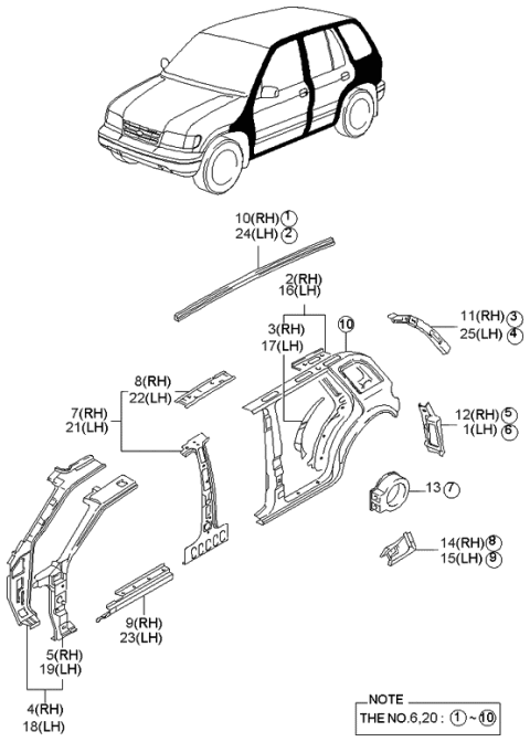 1997 Kia Sportage A-Pillar Assembly,RH Diagram for 0K01F70200