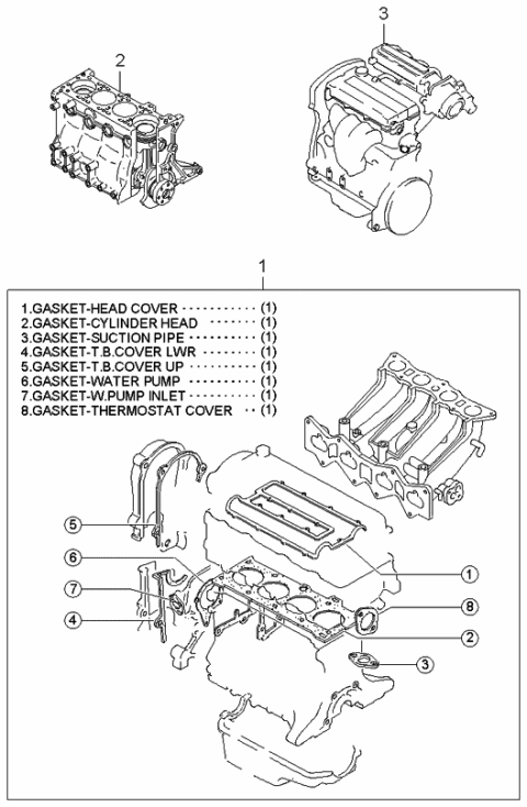 2000 Kia Sportage Short Engine & Gasket Set Diagram