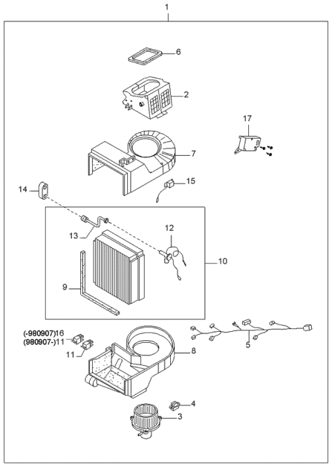 1999 Kia Sportage Cooling Unit-Front Diagram