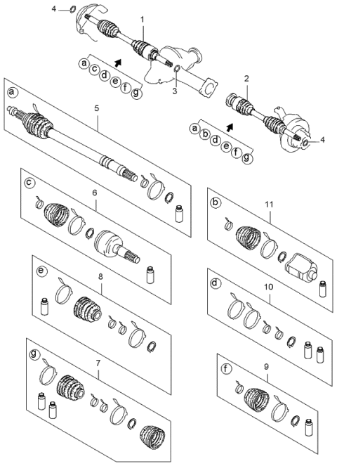 1999 Kia Sportage Joint Set-Outer Diagram for 0K01222510A