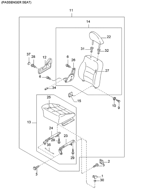 1998 Kia Sportage Back-Front Seat,RH Diagram for 0K08A57250C70