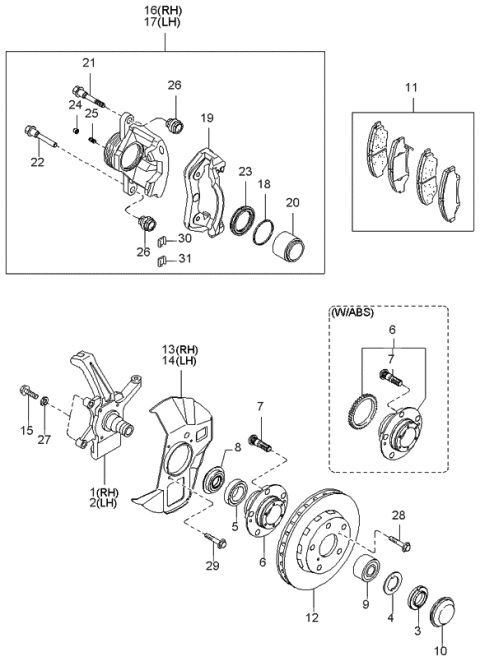 2000 Kia Sportage Old Body Style Axle & Brake Mechanism-Front Diagram 3