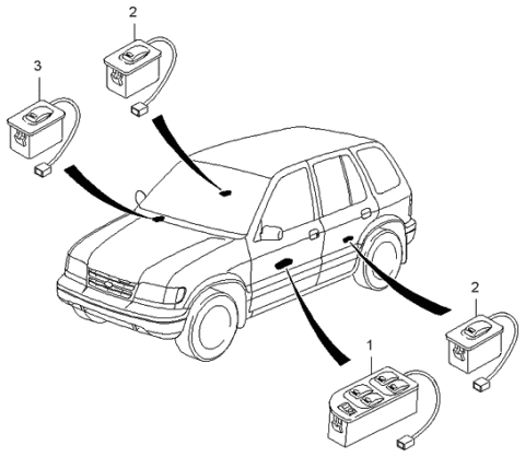 1997 Kia Sportage Power Window Rear Switch Assembly Diagram for KK37766380B70