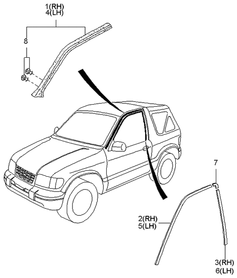 2000 Kia Sportage Weatherstrip-Front Door,LH Diagram for 0K01159770