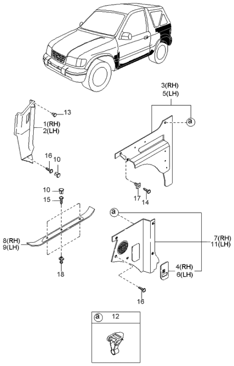 1998 Kia Sportage Trim-Quarter,LH Diagram for 0K01268520J96