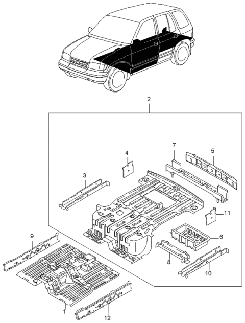 1999 Kia Sportage CROSSMEMBER Floor Diagram for 0K01F53871