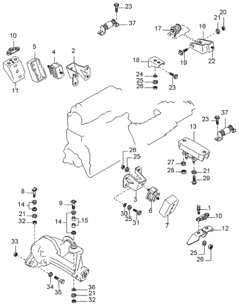 1997 Kia Sportage Engine & Transmission Mounting Diagram