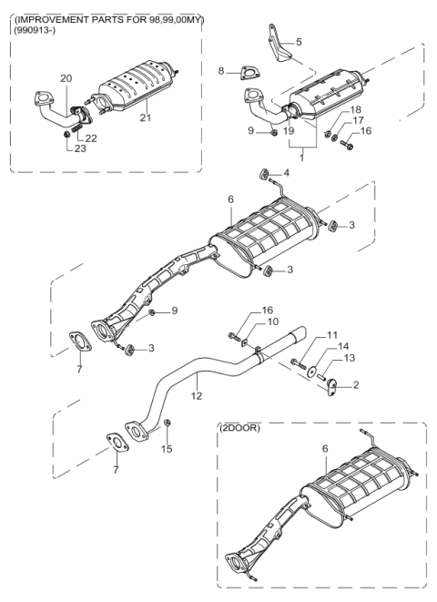 1998 Kia Sportage Pipe & Catalyst Converter Assembly Diagram for 0K08C40050