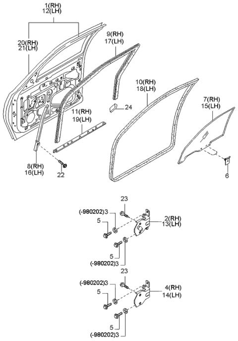 1999 Kia Sportage Chan-Glass Run A,RH Diagram for 0K01258605A