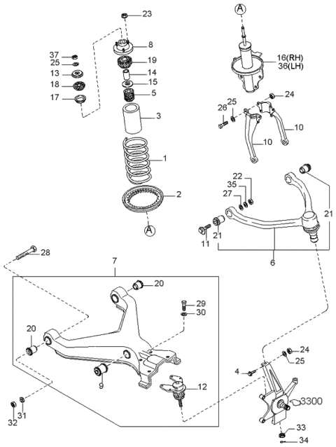 2000 Kia Sportage Arm Assembly-Upper Diagram for 0K01134200A