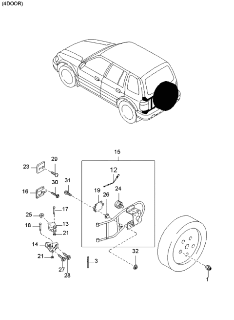 2000 Kia Sportage Pipe-Spare Tire Carrier Diagram for 0K08156930B