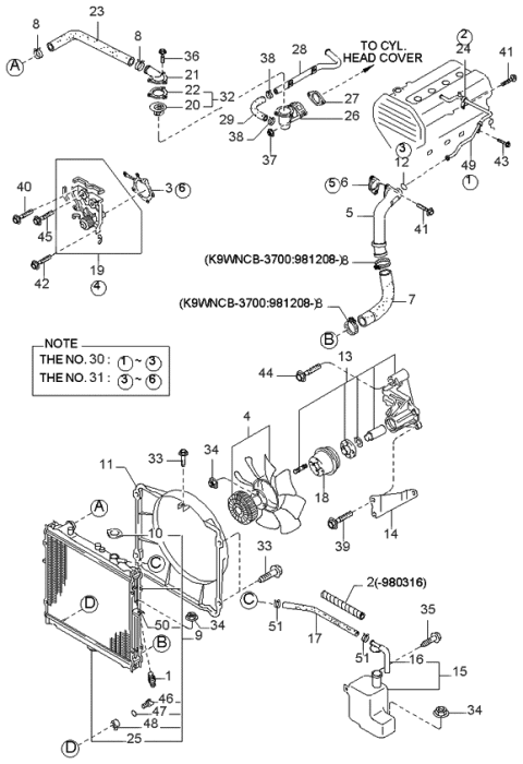 1998 Kia Sportage Water Pump Set Diagram for 0K01C1501YA