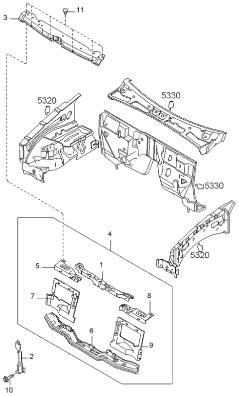 1999 Kia Sportage Body Panels-Front Diagram