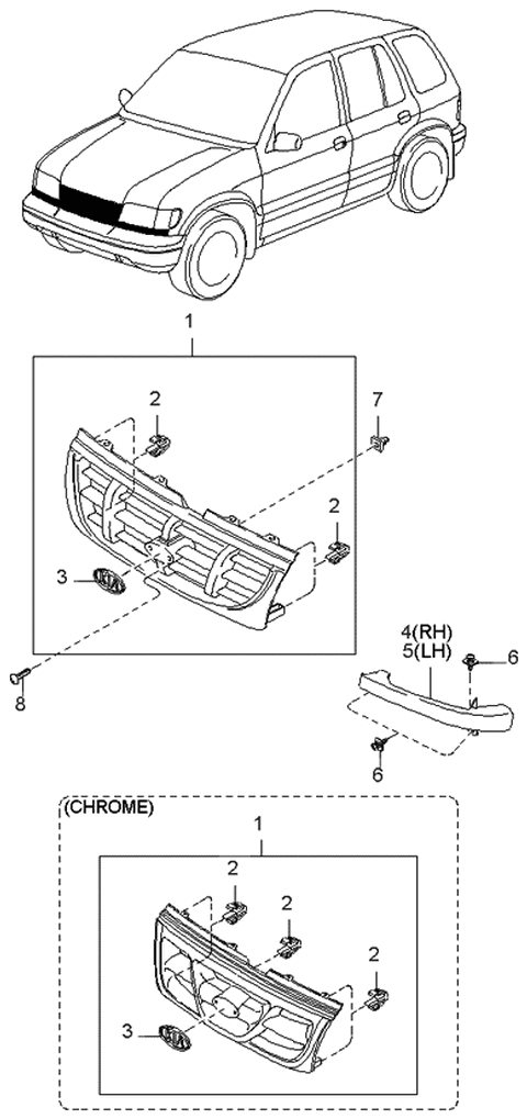 1999 Kia Sportage Radiator Grille Diagram