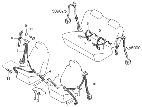 1998 Kia Sportage Front Seat Belt Assembly Right Diagram for 0K01B57731G96