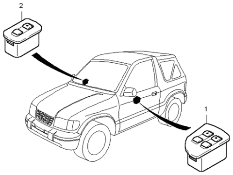 1997 Kia Sportage Rear Power Window Switch Assembly Diagram for 0K05S6638096