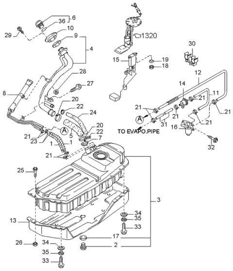 1999 Kia Sportage Fuel Tank Assembly Diagram for 0K01842110C
