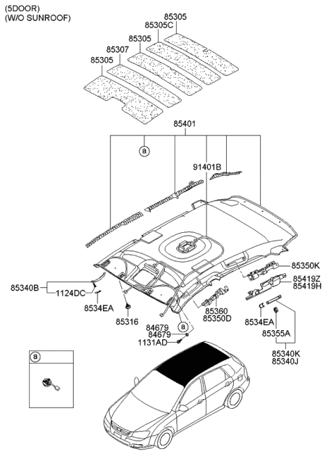 2008 Kia Spectra SX Sunvisor & Head Lining Diagram 3
