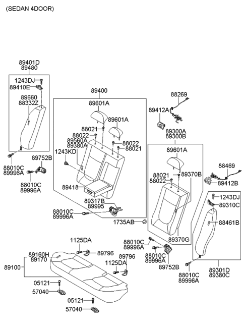 2007 Kia Spectra5 SX Cushion Assembly-Rear Seat Diagram for 891012F001390